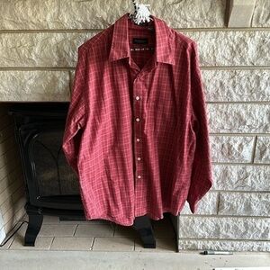 Van Heusen men’s button-down dress shirt, red plaid size large neck, 16-16.5